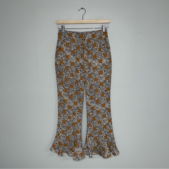 Topshop Pants Size 6 US Leopard Frill Trousers High Waist Crop Pant Ruffle Hem - Picture 2 of 11